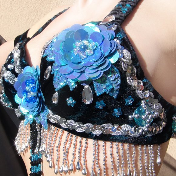 Ameynra Belly Dance Costume Black Velvet Full Set - Picture 3 of 5